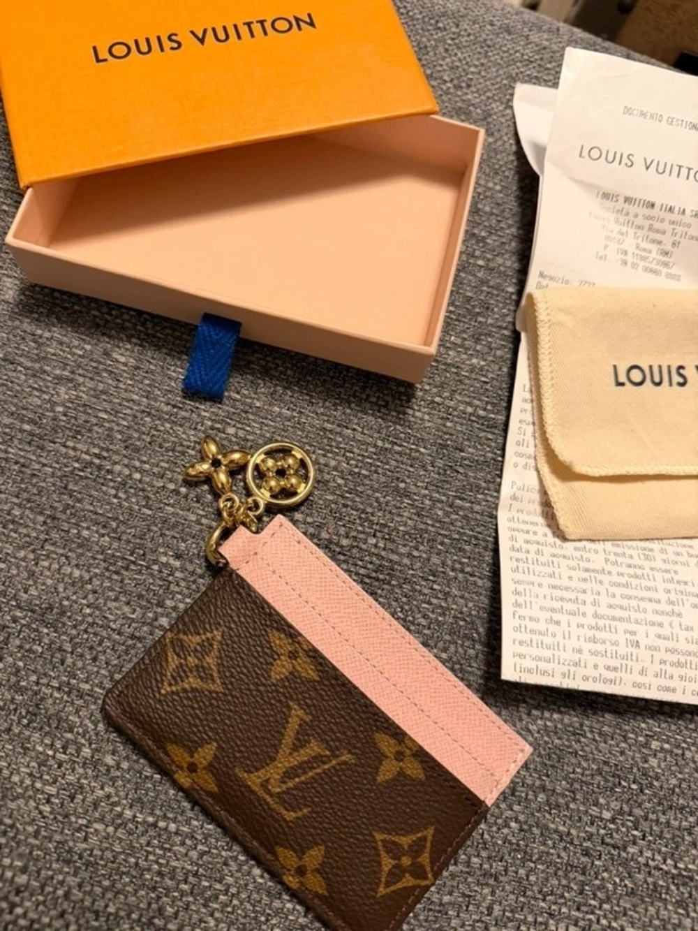 Louis Vuitton Monogram Card Holder with Pink Trim and Gold Hardware